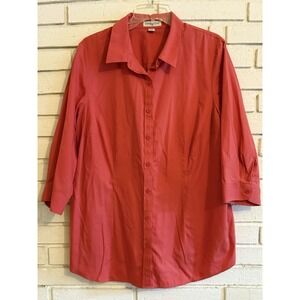 Coldwater Creek Cotton Button‎ Up Shirt Womens 2X Red/Orange 3/4 Sleeves